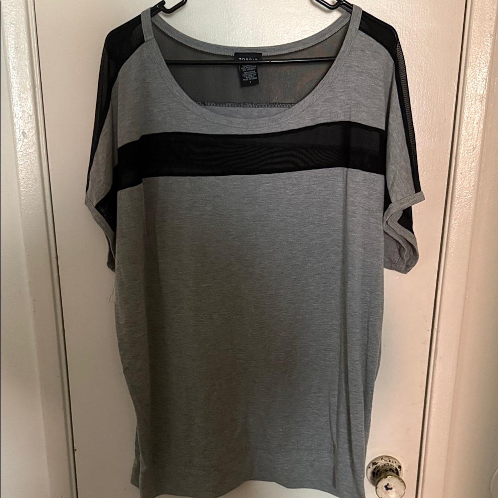 Torrid Heather Gray Tee with Black Mesh Detail